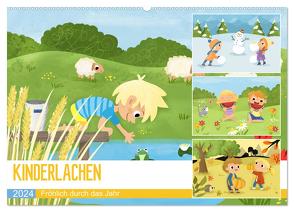 KINDERLACHEN – Fröhlich durch das Jahr – Ein Kinderkalender (Wandkalender 2024 DIN A2 quer), CALVENDO Monatskalender von katelein,  katelein