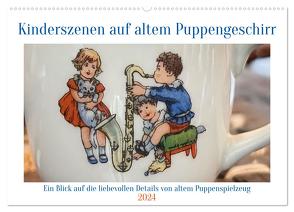 Kinderszenen auf altem Puppengeschirr (Wandkalender 2024 DIN A2 quer), CALVENDO Monatskalender von WEIBKIWI,  WEIBKIWI