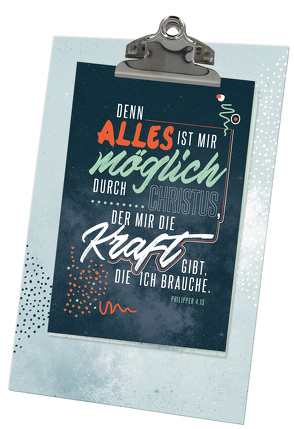 Klemmbrett mit Postkarten „Wortdesign“