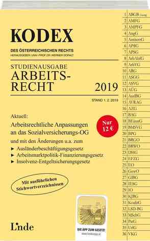 KODEX Arbeitsrecht 2019 von Doralt,  Werner, Ercher-Lederer,  Gerda, Stech,  Edda