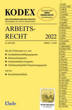 KODEX Arbeitsrecht 2022 von Doralt,  Werner, Ercher-Lederer,  Gerda, Stech,  Edda