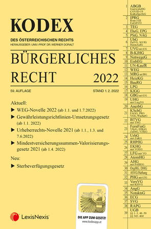 KODEX Bürgerliches Recht 2022 – inkl. App von Doralt,  Werner, Mohr,  Franz