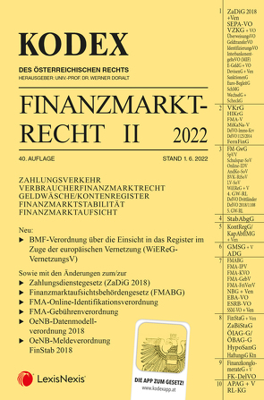 KODEX Finanzmarktrecht Band II 2022 – inkl. App von Doralt,  Werner, Egger,  Bernhard