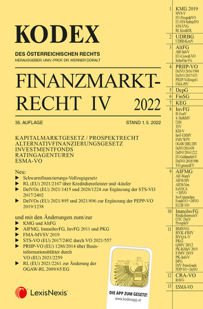 KODEX Finanzmarktrecht Band IV 2022 von Doralt,  Werner, Egger,  Bernhard