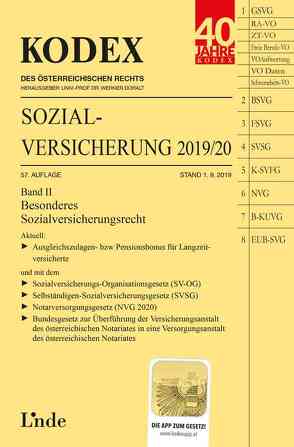 KODEX Sozialversicherung 2019/20, Band II von Brameshuber,  Elisabeth, Doralt,  Werner