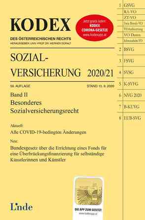 KODEX Sozialversicherung 2020/21, Band II von Brameshuber,  Elisabeth, Doralt,  Werner
