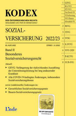KODEX Sozialversicherung 2022/23, Band II von Brameshuber,  Elisabeth, Doralt,  Werner