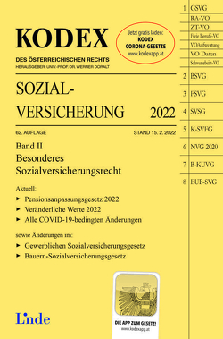 KODEX Sozialversicherung 2022, Band II von Brameshuber,  Elisabeth, Doralt,  Werner