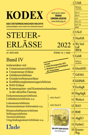 KODEX Steuer-Erlässe 2022, Band IV von Doralt,  Werner, Schilcher,  Michael