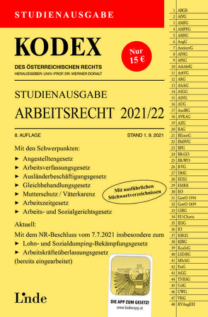 KODEX Studienausgabe Arbeitsrecht 2021/22 von Doralt,  Werner, Ercher-Lederer,  Gerda, Stech,  Edda