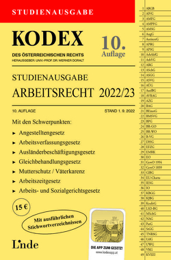 KODEX Studienausgabe Arbeitsrecht 2022/23 von Doralt,  Werner, Ercher-Lederer,  Gerda, Stech,  Edda