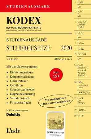 KODEX Studienausgabe Steuergesetze 2020 von Bodis,  Andrei, Doralt,  Werner
