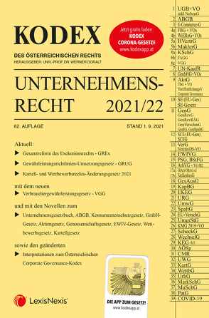 KODEX Unternehmensrecht 2021/22 – inkl. App von Doralt,  Werner, Weilinger,  Arthur