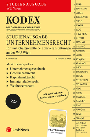 KODEX Unternehmensrecht für wirtschaftsrechtliche LVA 2023 – inkl. App von Doralt,  Werner