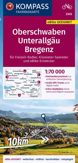 KOMPASS Fahrradkarte 3345 Oberschwaben, Unterallgäu, Bregenz 1:70.000