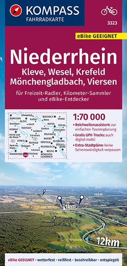 KOMPASS Fahrradkarte Niederrhein, Kleve, Wesel, Krefeld, Mönchengladbach, Viersen 1:70.000, FK 3323 von KOMPASS-Karten GmbH