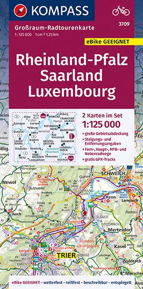 KOMPASS Großraum-Radtourenkarte 3709 Rheinland-Pfalz – Saarland – Luxembourg 1:125.000