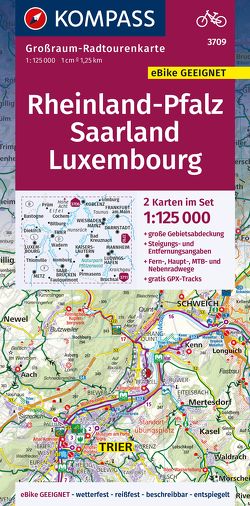 KOMPASS Großraum-Radtourenkarte 3709 Rheinland-Pfalz, Saarland, Luxembourg 1:125.000