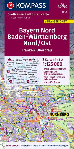 KOMPASS Großraum-Radtourenkarte 3710 Bayern Nord, Baden-Württemberg Nord/Ost 1:125.000 von KOMPASS-Karten GmbH