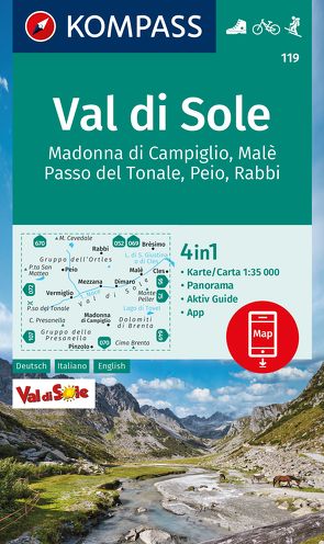 KOMPASS Wanderkarte 119 Val di Sole, Madonna di Campiglio, Malè, Passo del Tonale, Peio, Rabbi 1:35.000 von KOMPASS-Karten GmbH