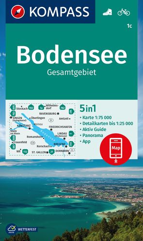 KOMPASS Wanderkarte 1c Bodensee Gesamtgebiet 1:75.000