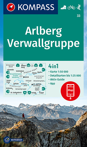 KOMPASS Wanderkarte 33 Arlberg, Verwallgruppe 1:50.000