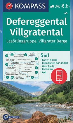KOMPASS Wanderkarte 45 Defereggental, Villgratental, Lasörlinggruppe, Villgrater Berge 1:50.000 von KOMPASS-Karten GmbH