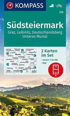 KOMPASS Wanderkarten-Set 226 Südsteiermark, Graz, Leibnitz, Deutschlandsberg, Unteres Murtal (2 Karten) 1:50.000