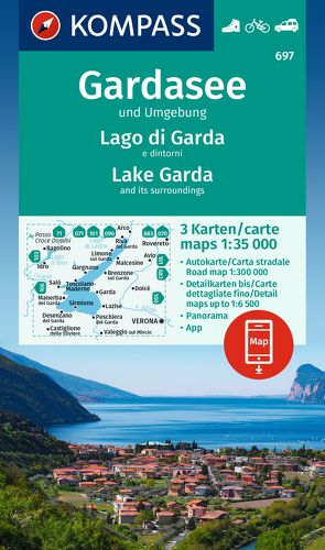 KOMPASS Wanderkarten-Set 697 Gardasee und Umgebung – Lake Garda and its surroundings – Lago di Garda e dintorni (3 Karten) 1:35.000
