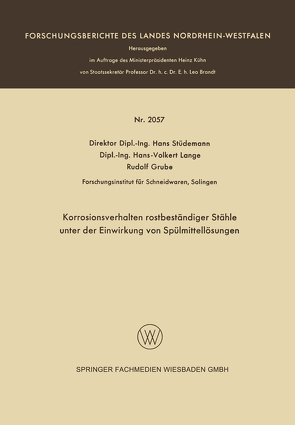 Korrosionsverhalten rostbeständiger Stähle unter der Einwirkung von Spülmittellösungen von Stüdemann,  Hans