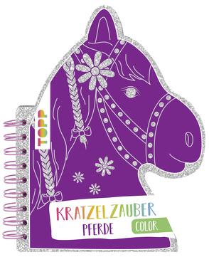 Kratzelzauber Color Pferde (Kratzelbuch in Pferdekopfform) von frechverlag