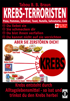 Krebs-Terroristen: Pizza, Pommes, Schnitzel, Toast, Nuss-Nougat-Creme, Sahnetorte, Cola. Du liebst sie, sie schmecken Dir, Du bist ihnen verfallen, Du kannst nicht auf sie verzichten. Aber sie zerstören Dich! von Braun,  Tabou Banganté Blessing