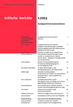 Kritische Berichte : Zeitschrift für Kunst- und Kulturwissenschaften / Jahrgang 51, Heft 1.2023 von Blunk,  Julian, Heß,  Regine, Kaap,  Henry, Rottmann,  Kathrin