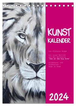 Kunstkalender Dickhäuter und Großkatzen – Auge in Auge (Tischkalender 2024 DIN A5 hoch), CALVENDO Monatskalender von Rogge,  Stefanie