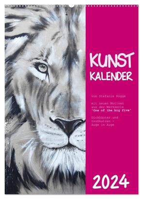 Kunstkalender Dickhäuter und Großkatzen – Auge in Auge (Wandkalender 2024 DIN A2 hoch), CALVENDO Monatskalender von Rogge,  Stefanie
