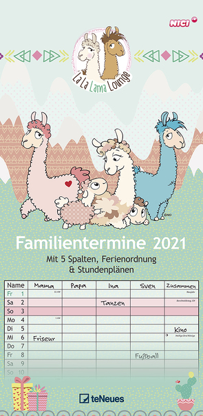 La La Lama Lounge Familienplaner 2021 – Familien-Timer – Termin-Planer – Kinder-Kalender – Familien-Kalender – 22×45