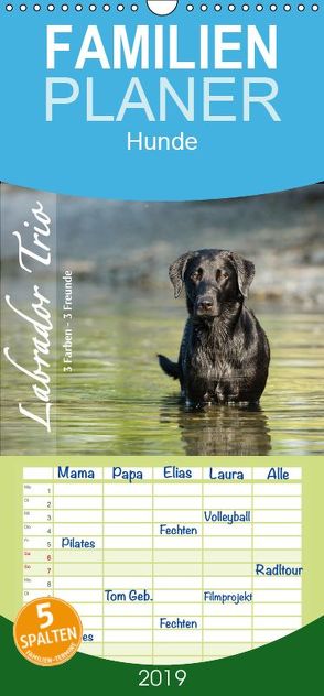 Labrador Trio – 3 Farben, 3 Freunde – Familienplaner hoch (Wandkalender 2019 , 21 cm x 45 cm, hoch) von Strunz,  Cornelia