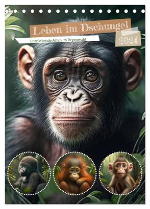 Leben im Dschungel. Entzückende Affen im Regenwald (Tischkalender 2024 DIN A5 hoch), CALVENDO Monatskalender von Hurley,  Rose