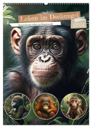 Leben im Dschungel. Entzückende Affen im Regenwald (Wandkalender 2024 DIN A2 hoch), CALVENDO Monatskalender von Hurley,  Rose