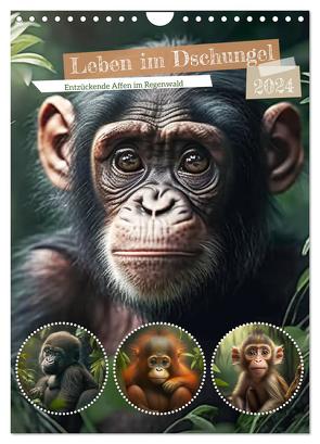 Leben im Dschungel. Entzückende Affen im Regenwald (Wandkalender 2024 DIN A4 hoch), CALVENDO Monatskalender von Hurley,  Rose