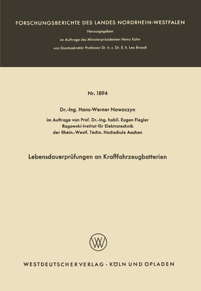 Lebensdauerprüfungen an Kraftfahrzeugbatterien von Nowoczyn,  Hans-Werner