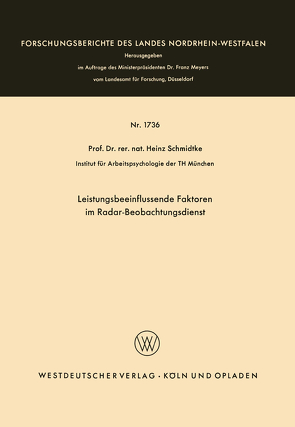 Leistungsbeeinflussende Faktoren im Radar-Beobachtungsdienst von Schmidtke,  Heinz