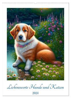 Liebenswerte Hunde und Katzen (Wandkalender 2024 DIN A2 hoch), CALVENDO Monatskalender von Beuck,  Angelika