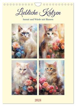 Liebliche Katzen. Anmut und Würde mit Blumen (Wandkalender 2024 DIN A4 hoch), CALVENDO Monatskalender von Hurley,  Rose