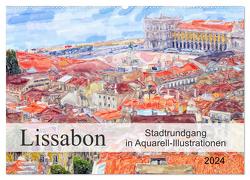 Lissabon – Stadtrundgang in Aquarell-Illustrationen (Wandkalender 2024 DIN A2 quer), CALVENDO Monatskalender von Frost,  Anja