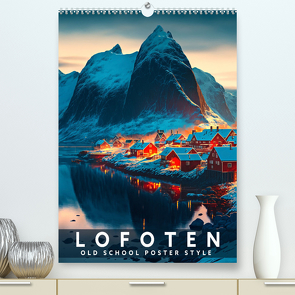 Lofoten – Old School Poster Style (Premium, hochwertiger DIN A2 Wandkalender 2024, Kunstdruck in Hochglanz) von Thoermer,  Val