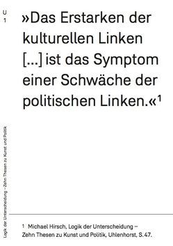 LOGIK DER UNTERSCHEIDUNG – ZEHN THESEN ZU KUNST UND POLITIK von Hirsch,  Michael, Wagner,  Elias, Zillig,  Steffen