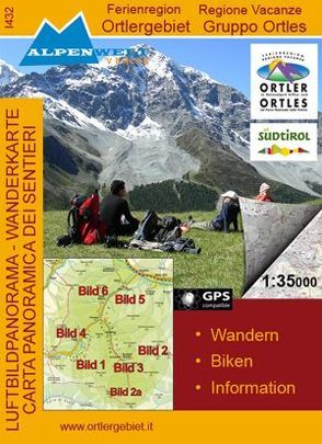 Luftbildpanorama & Wanderkarte Ferienregion Ortlergebiet /Regione Vacanze Gruppo Ortles