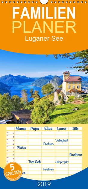 Luganer See – Zwischen Schweizer und Italienischen Alpen – Familienplaner hoch (Wandkalender 2019 , 21 cm x 45 cm, hoch) von LianeM