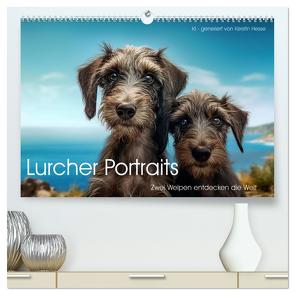 Lurcher Portraits – Zwei Welpen entdecken die Welt (hochwertiger Premium Wandkalender 2024 DIN A2 quer), Kunstdruck in Hochglanz von Hesse,  Kerstin